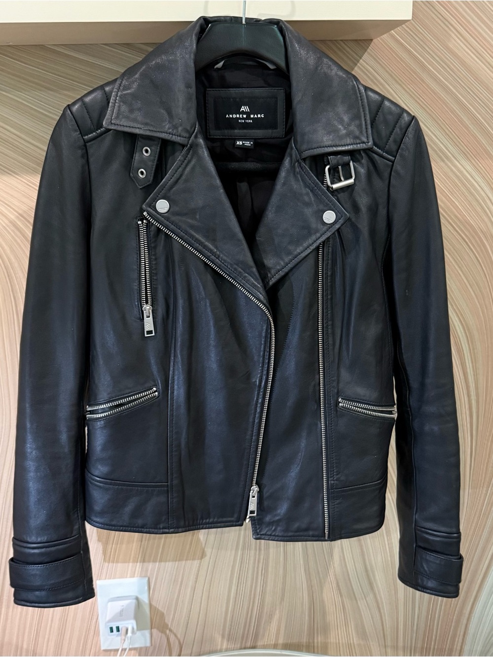Andrew Marc Black Leather Asymmetrical Moto Jacket